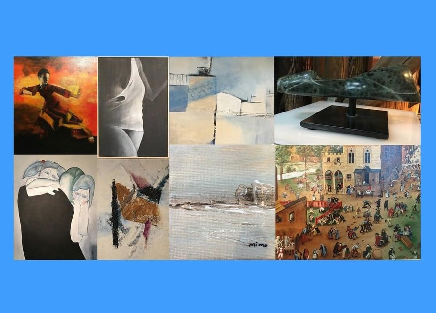 Een collage van de tentoongestelde werken.