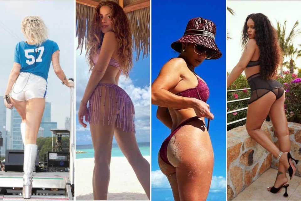 Van links naar rechts: ben jij billenbestie met Miley Cyrus, Shakira, Jennifer Lopez of toch eerder Rihanna?