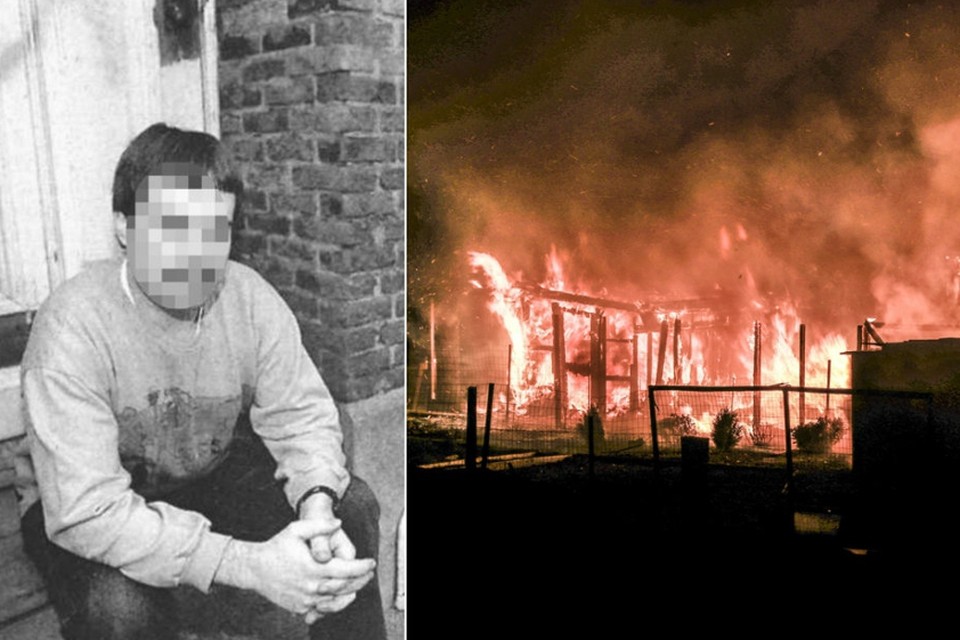 Links: verdachte Dieter K. Rechts: de brand in Herentals. 