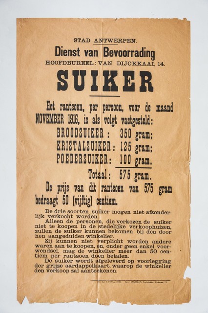 German poster showing the sugar ration for November 1916. 