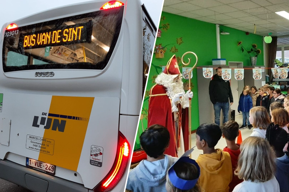 Sinterklaas werd  met een speciale privézwembus van De Lijn naar de school gebracht. 