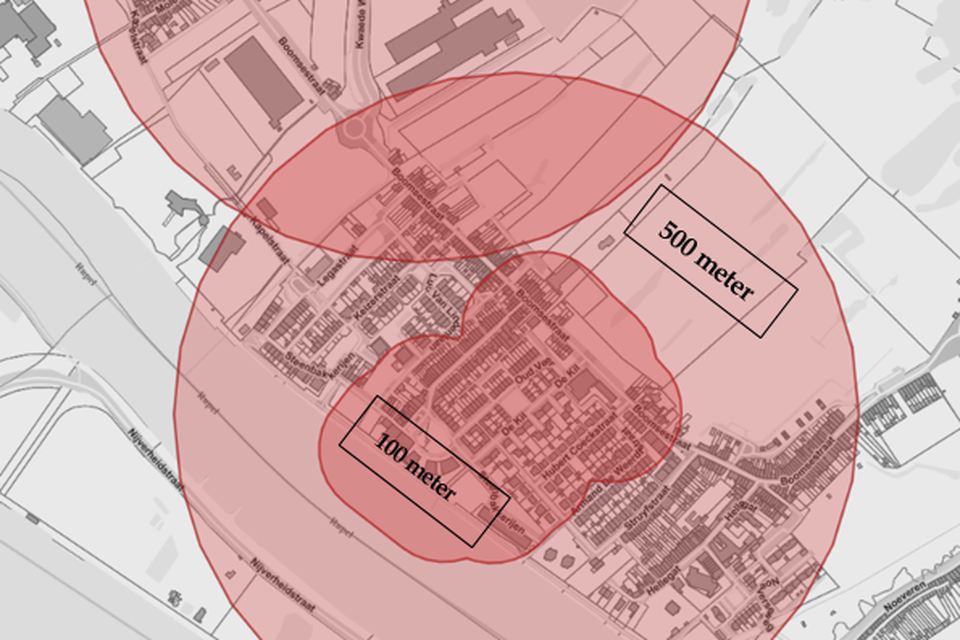 Een kaartje dat de situatie van de site Oud Veer weergeeft.