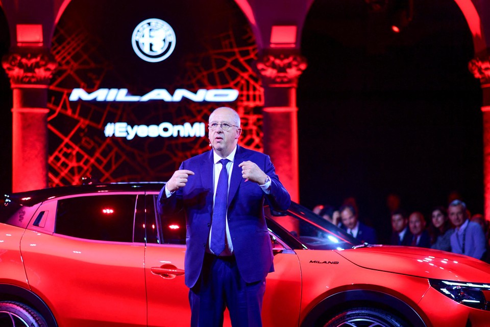 Alfa Romeo CEO Jean-Phillipe Imparato with his new model.