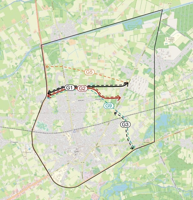 Drie van de vijf alternatieven liggen ten noorden van Geel, eentje ten oosten en de laatste is een combinatie.