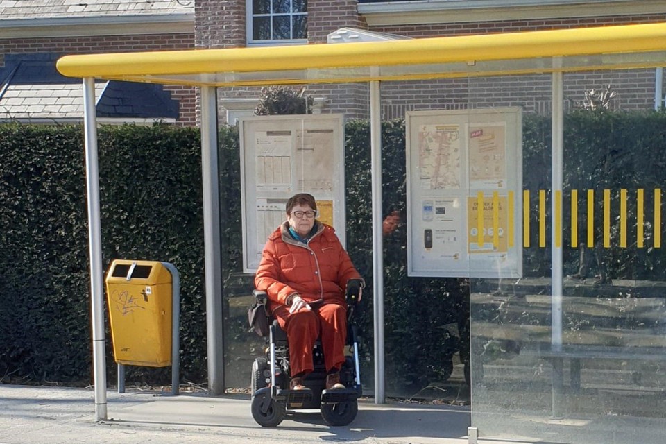 Paula De Leeuw zit in een rolstoel en kent de problemen die te smalle voetpaden of te hoge stoepranden aan bushaltes opleveren.