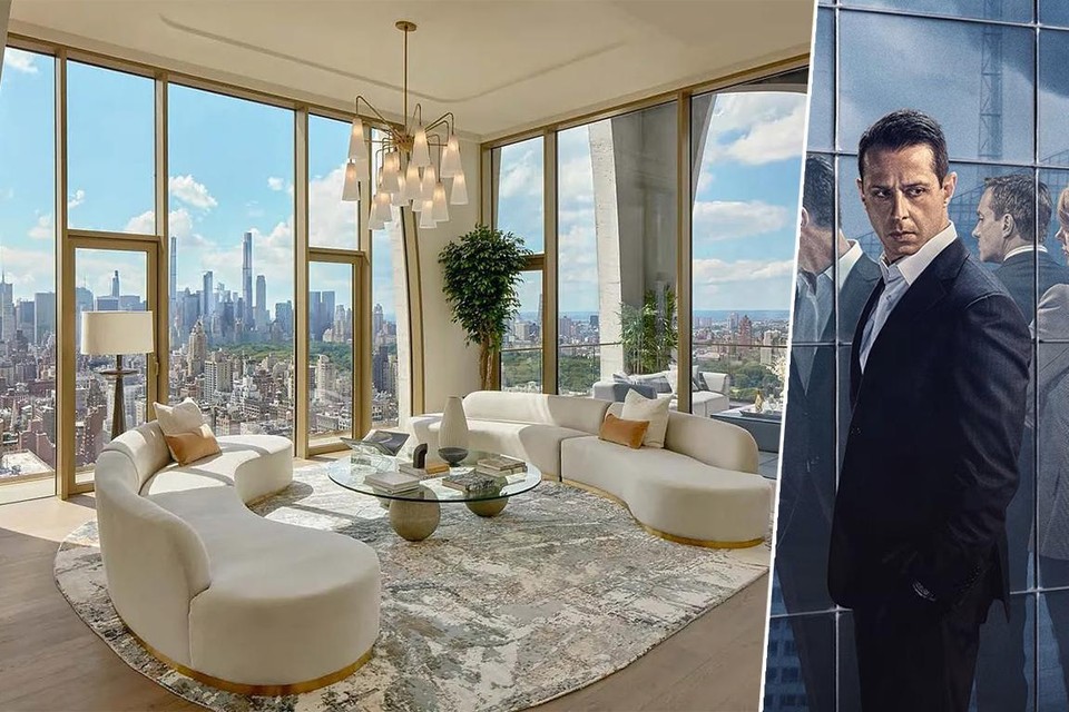 Het appartement van personage Kendall Roy, met uitzicht op de skyline van New York.