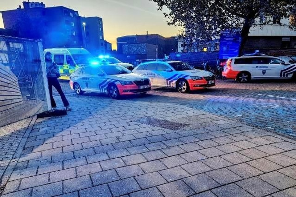 Verschillende politieploegen, een ambulance en een mug komen ter plaatse na de steekpartij.