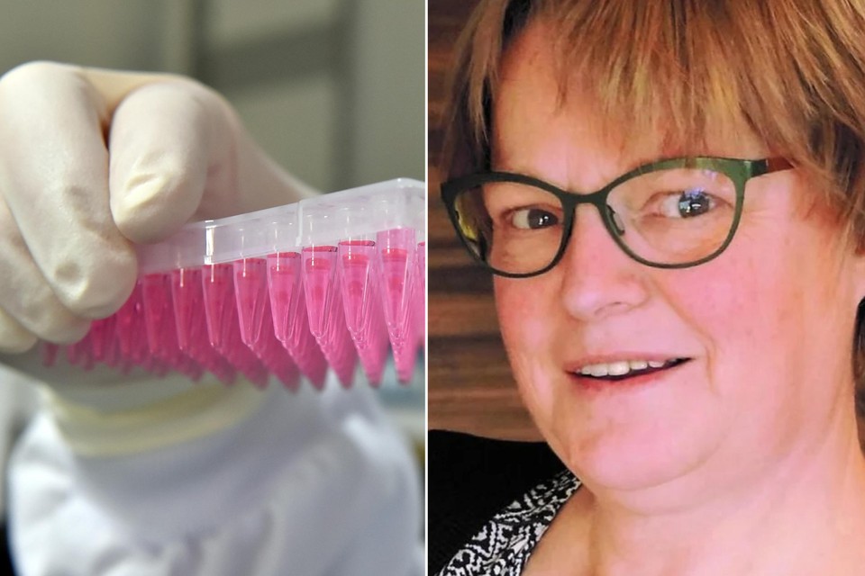 Links: themabeeld van DNA-stalen in een labo. Rechts: Mieke Verlinden.