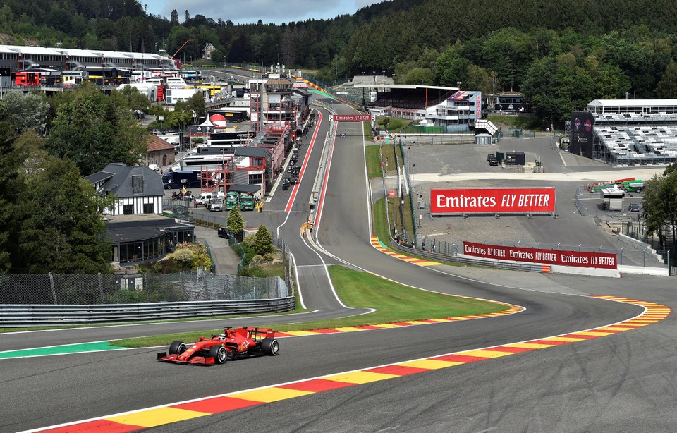 Sebastien Vettel in actie tijdens de GP van België in 2020.
