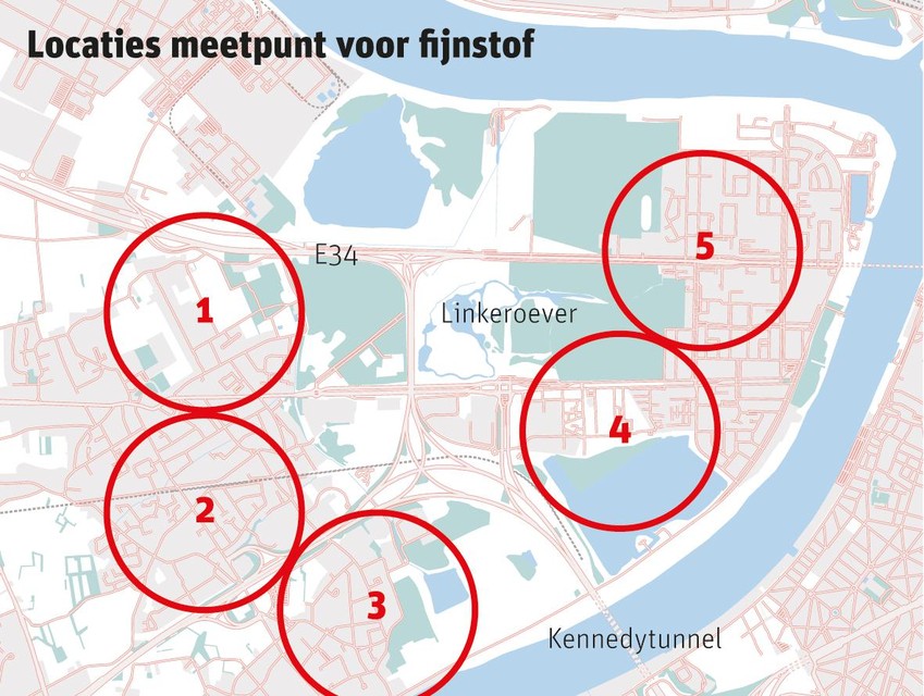 In deze vijf zones komt een meetstation. De exacte locaties, behalve dan de Blancefloerlaan op Linkeroever, moeten nog bepaald worden.