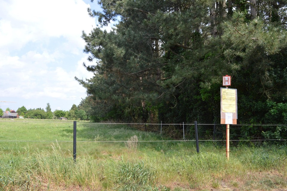 Het terrein waar gebouwd zou worden. Het bos aan de rechterzijde blijft in de nieuwe plannen bewaard als groenzone.