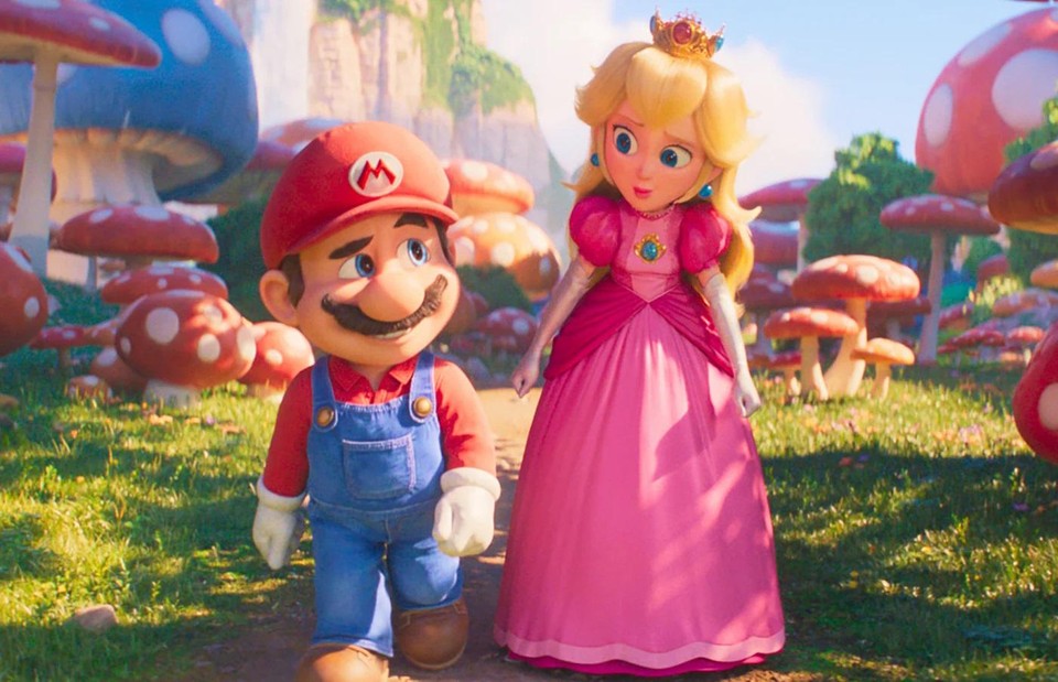 Mario en prinses Peach in de film.