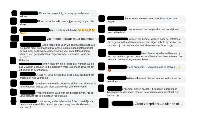 Enkele van de vele haatreacties die er op Facebook kwamen na de post van Vlaams Belang. 